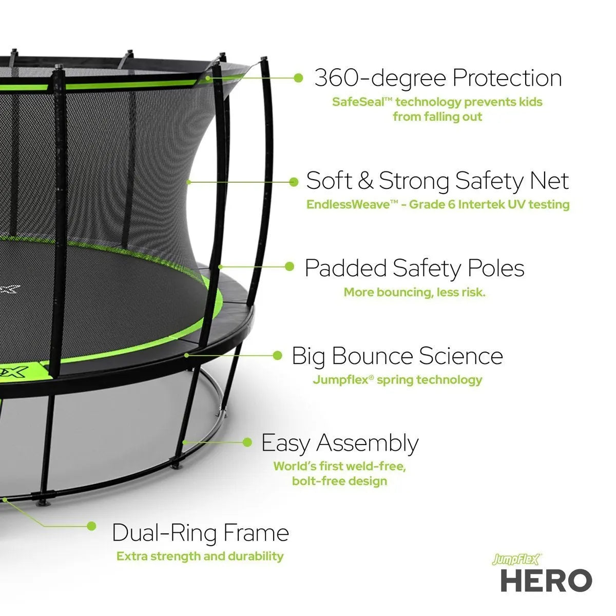 Jumpflex HERO Outdoor Garden Trampoline with Safety Enclosure