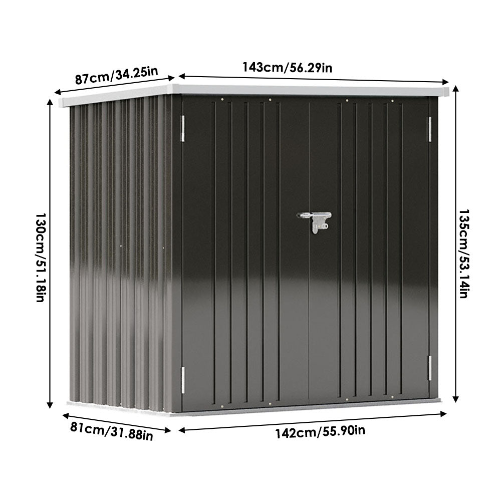 5x3ft Grey Outdoor Tool Storage Shed with Sloped Top