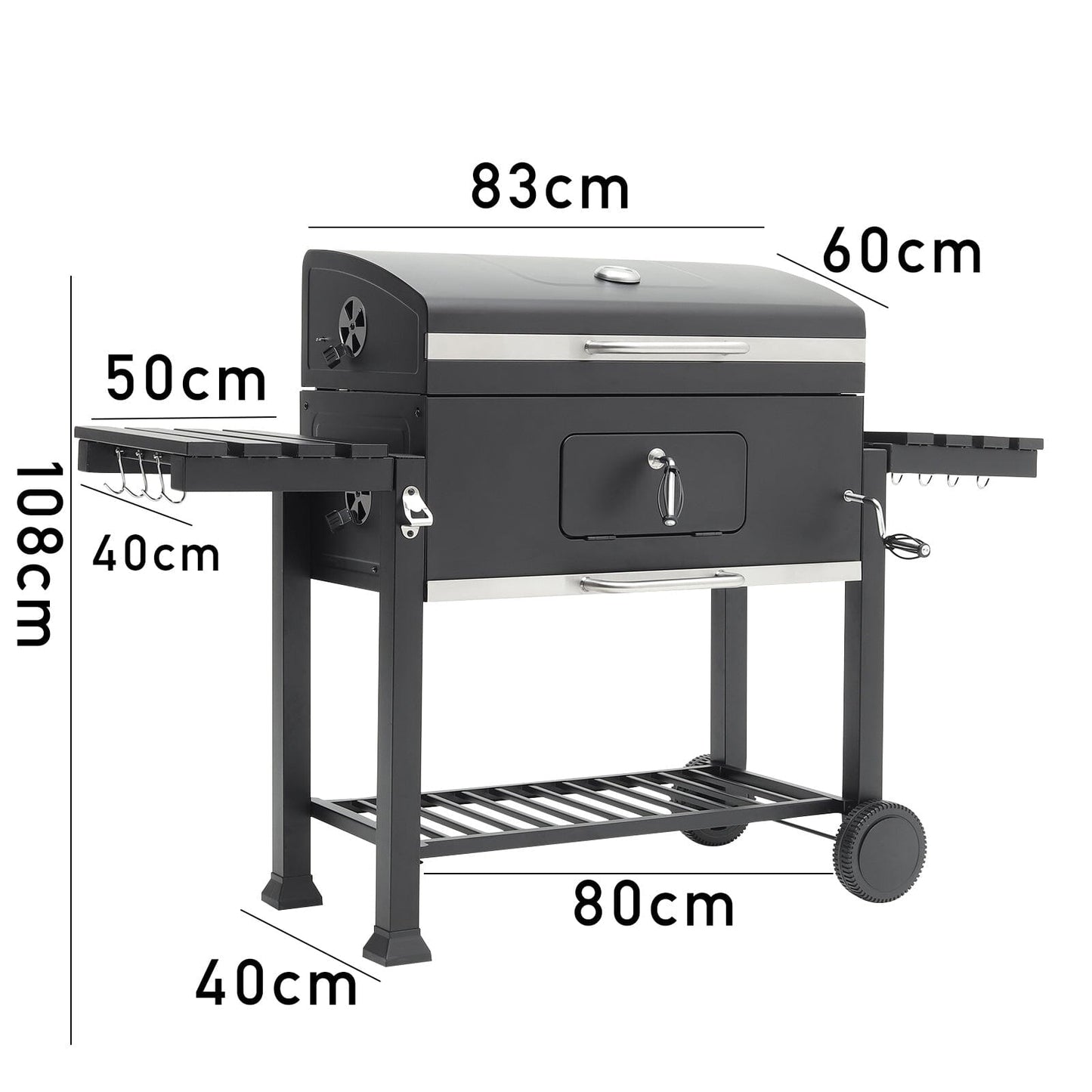 33x43 inch Barrel Charcoal Outdoor BBQ Grill with Side Shelves