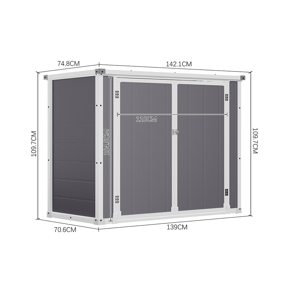 5x2ft Grey Aluminum Alloy Garden Tool Storage Shed