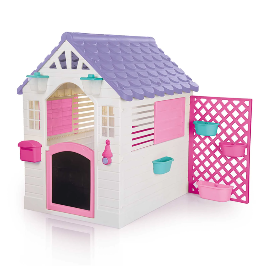 Dolu Playhouse with Fence, Water Slide & Activity Table - Pink