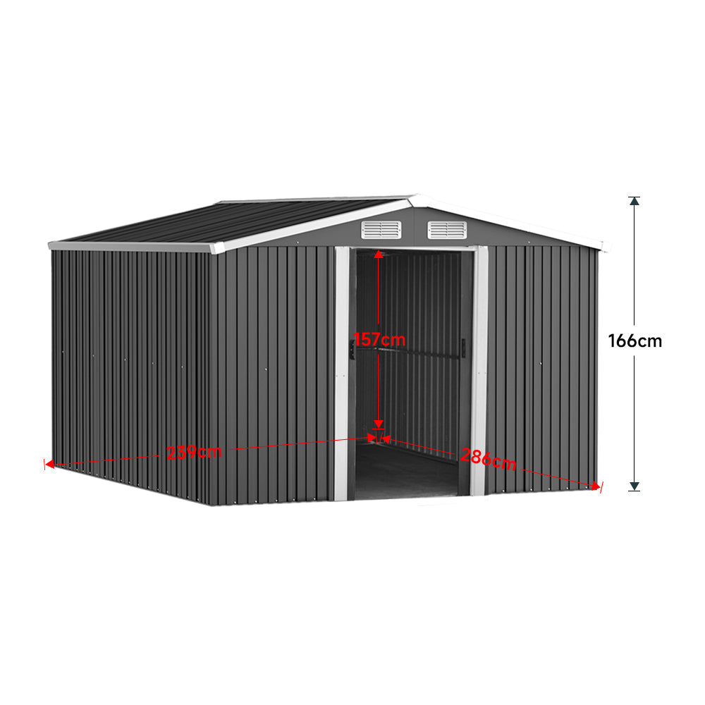10x8ft Metal Garden Storage Shed With Gable Roof