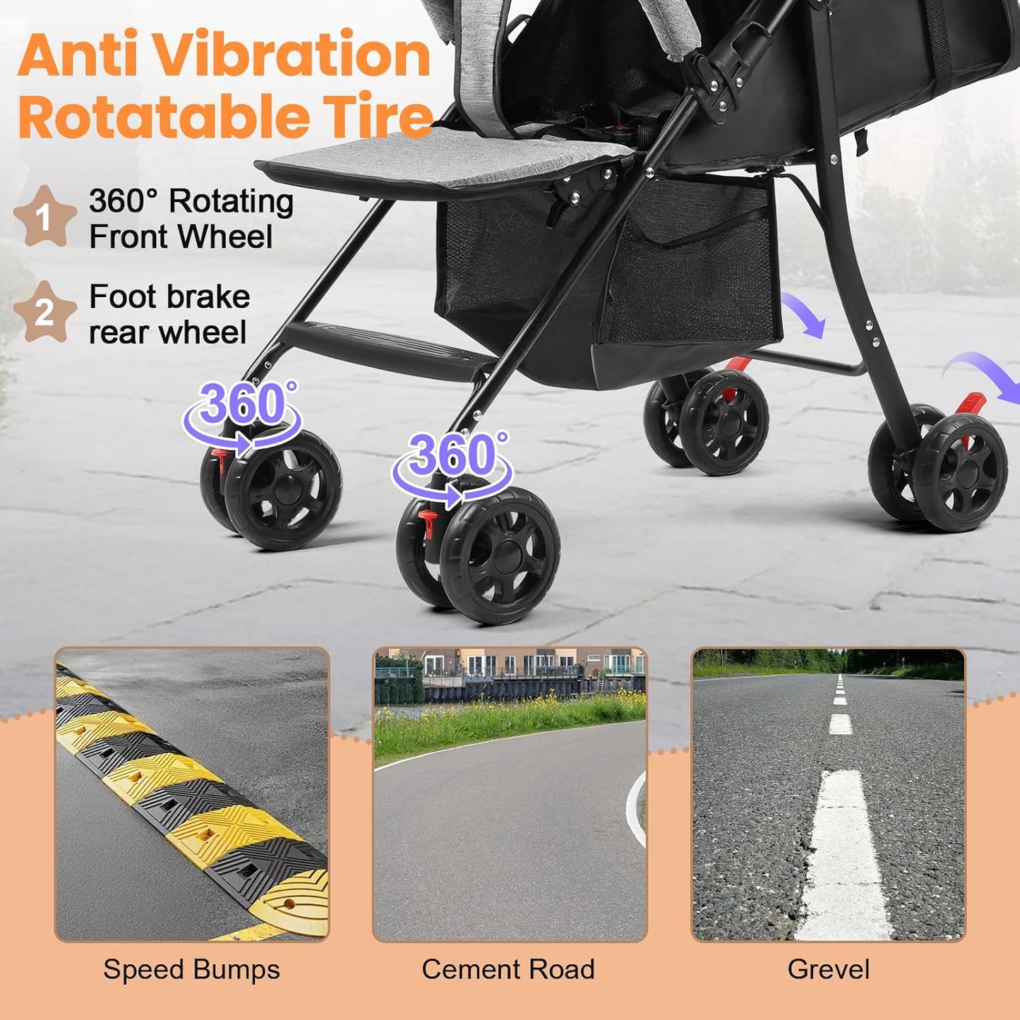 Compact One-Hand Fold Baby Stroller – Grey