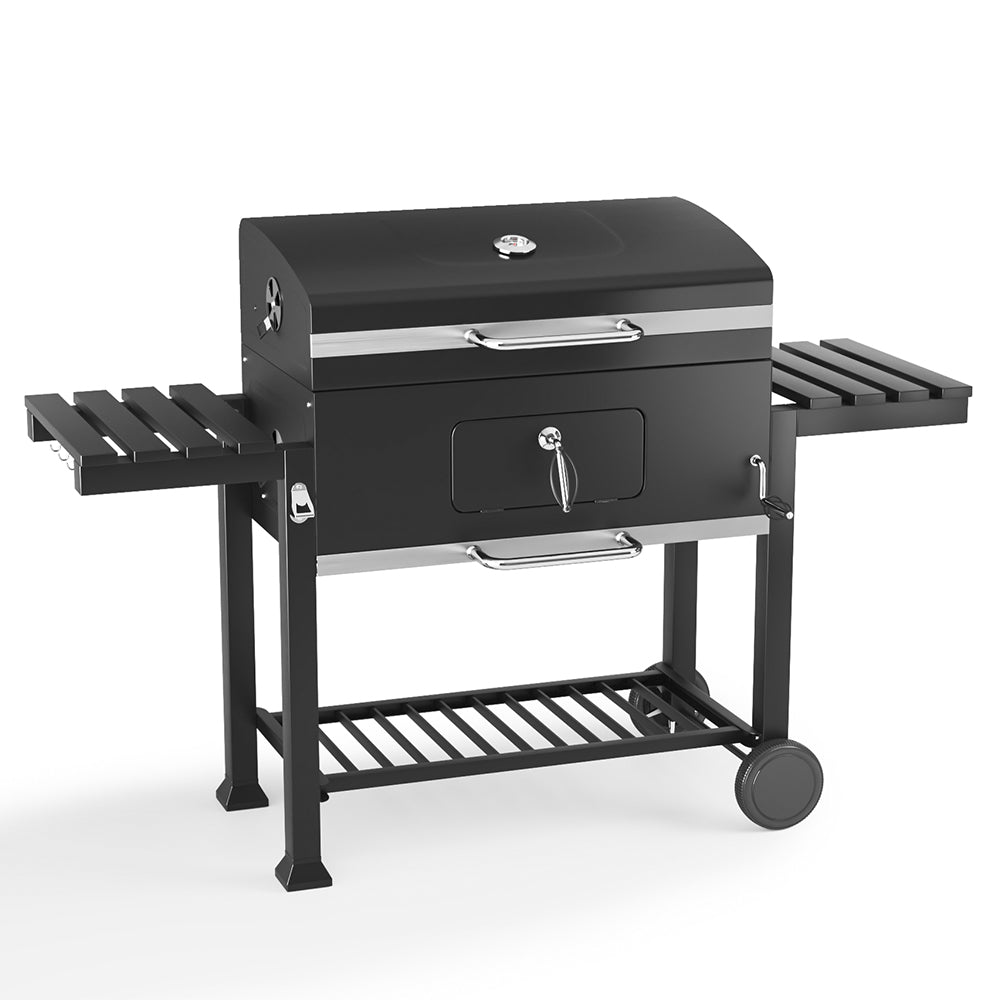 33x43 inch Barrel Charcoal Outdoor BBQ Grill with Side Shelves