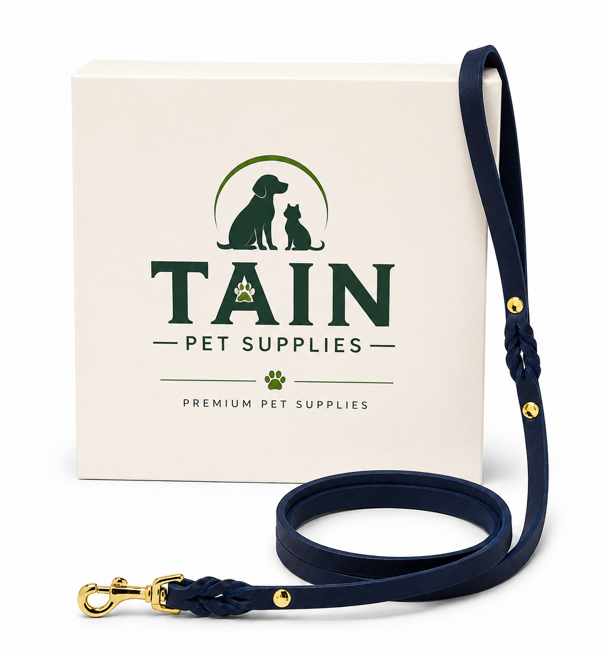 Tain Pet Supplies Premium Dog Lead – Durable Navy Leash with Gold Clip