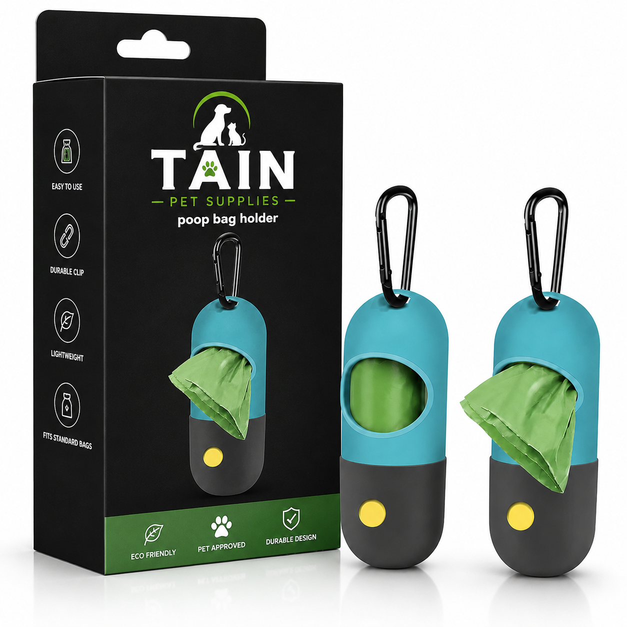 Tain Pet Supplies Dog Poop Bag Holder with Clip – Portable Waste Bag Dispenser