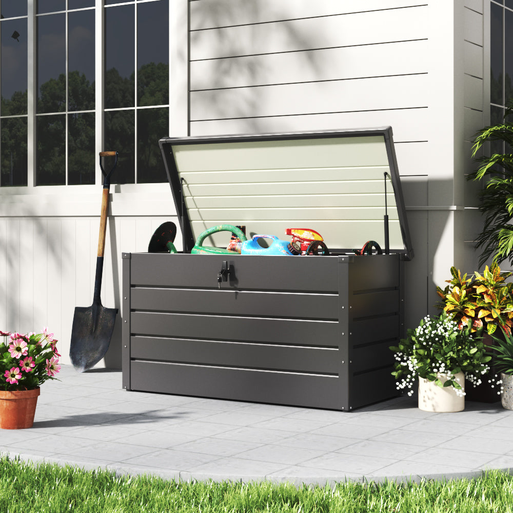 350L Grey Metal Lockable Garden Storage Box