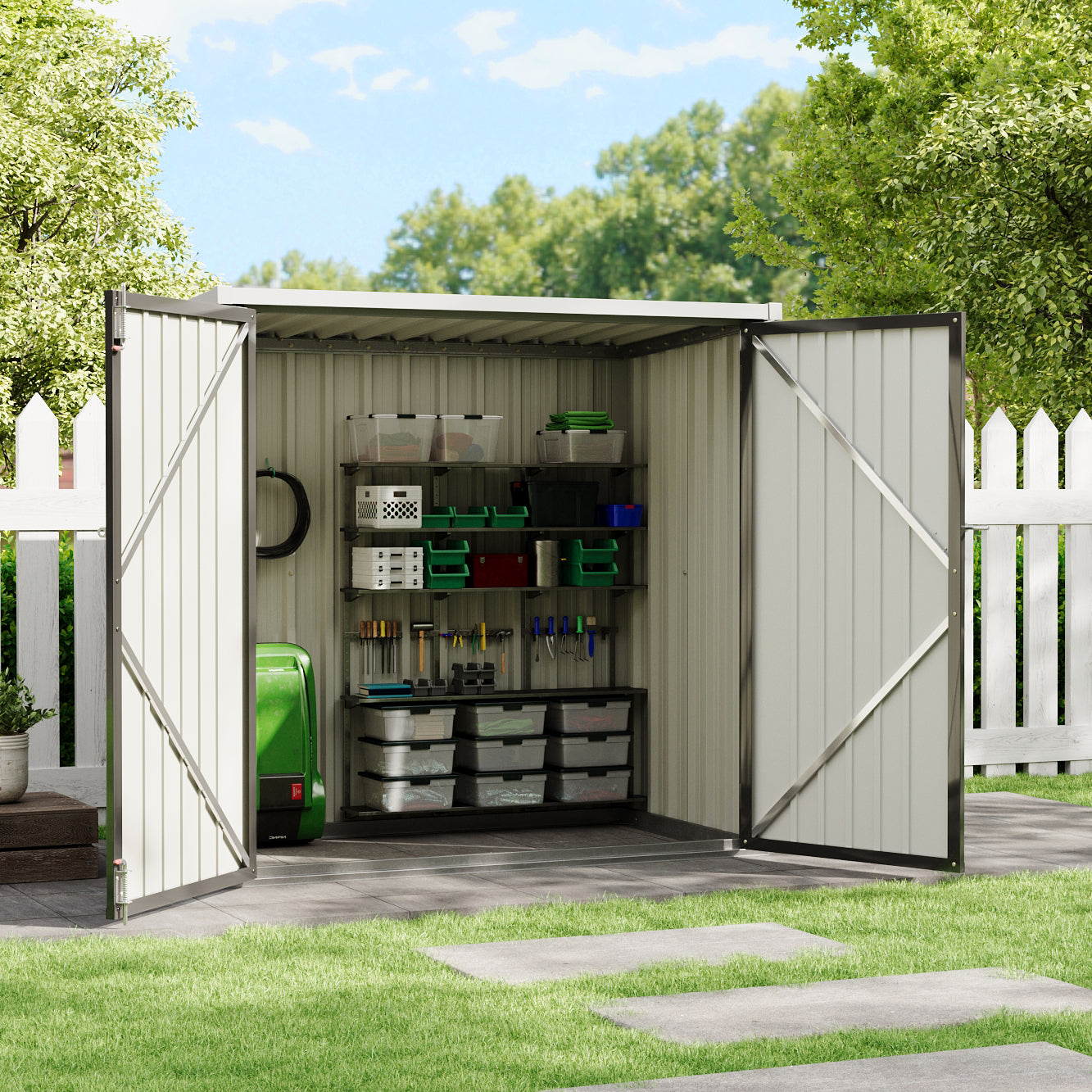 5x3ft Grey Outdoor Tool Storage Shed with Sloped Top